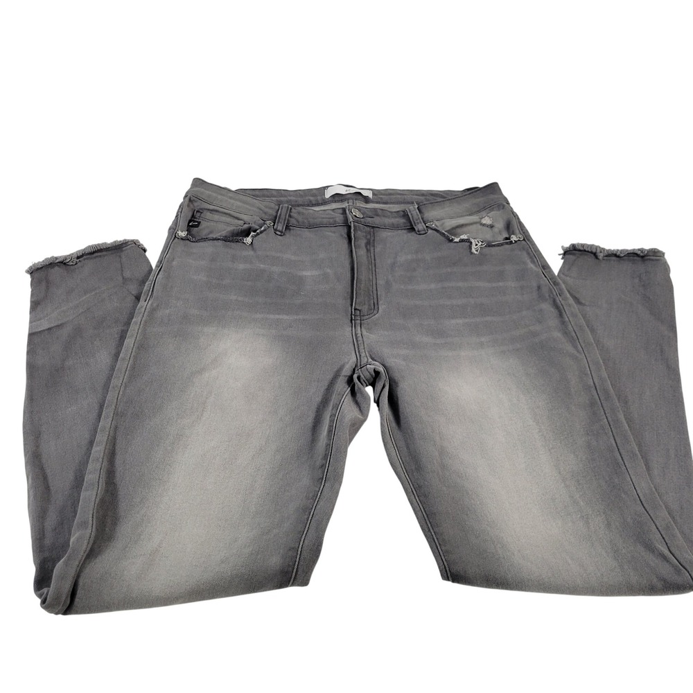 Kancan Jeans Womens Gray Distressed Frayed Hem Skinny Style KC7266GM Size 15/31